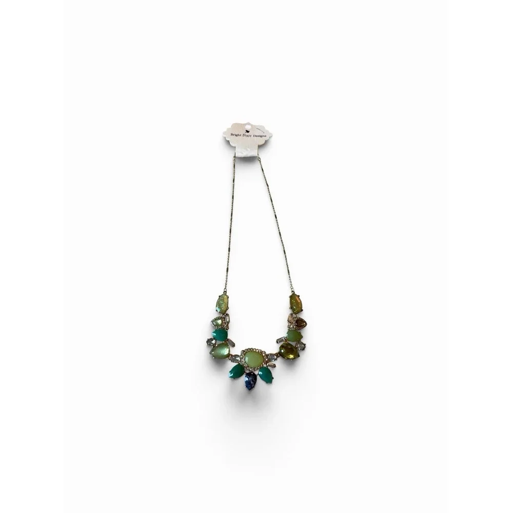 Bright Dove Designs Statement Necklace Green Teal Crystal Rhinestone Bib Necklac
